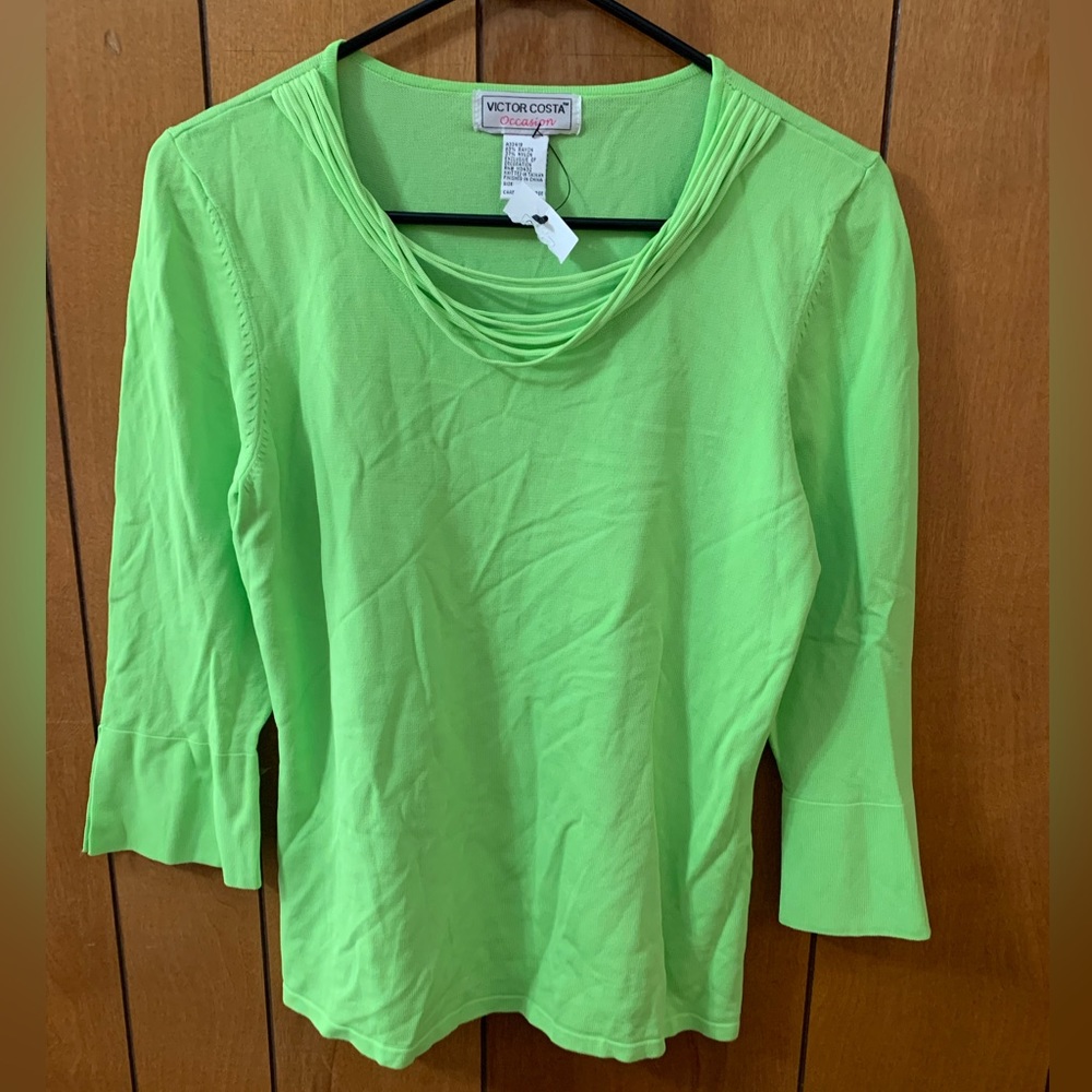 NWT VICTOR COSTA Occasion Neon Fringe Blouse Long Sleeve Shirt Top Size Small